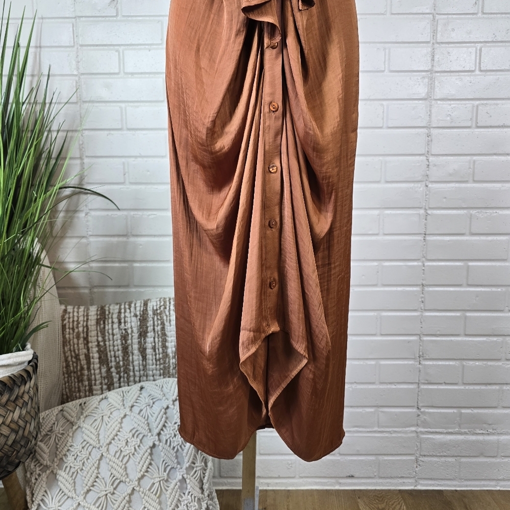 NWT Rust Orange Button Down Silky Midi Dress Size… - image 5